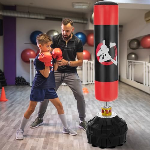 GYMAX Punching Bag for Adults, 70” Punching Stand with Suction Cup Base, TPR Shock Absorber & Multi-Layer Construction, Standing Punching Bag, Heavy Duty Boxing Equipment for Kickboxing MMA Muay