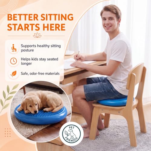 2 Pcs Peanut Ball and Wobble Cushion with Pump Set | Sensory Balance Disc Wiggle Seat for Adults, Flexible Seating for Exercise Physical, Child Training, Yoga - color: Blue