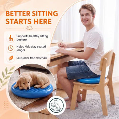 2 Pcs Peanut Ball and Wobble Cushion with Pump Set | Sensory Balance Disc Wiggle Seat for Adults, Flexible Seating for Exercise Physical, Child Training, Yoga - color: Blue