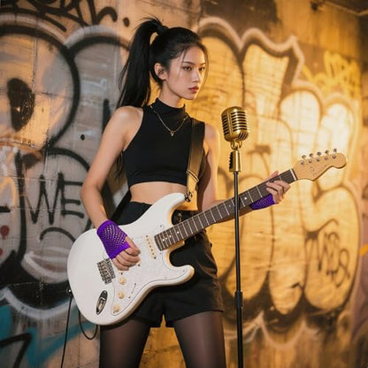 Short Fishnet Gloves for Women Fingerless Mesh Fishing Net Gloves 80s Fish Net Arm Sleeves Halloween Party Cosplay Costume - color: Purple
