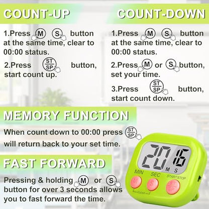 ZILLEEN Classroom Timer for Kids Teachers 2 Pack Digital Tmers, Green - color: Green & Green