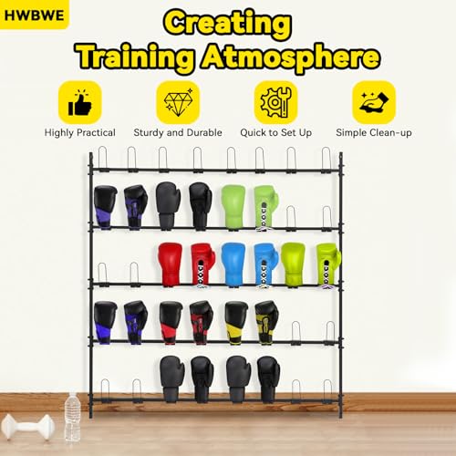 Boxing Gloves Drying Rack, Boxing Glove Storage Rack Wall Mount Dryer Holds 20 Pairs, Metal Boxing Gloves Holder for Gym, Home, Boxing Training Room
