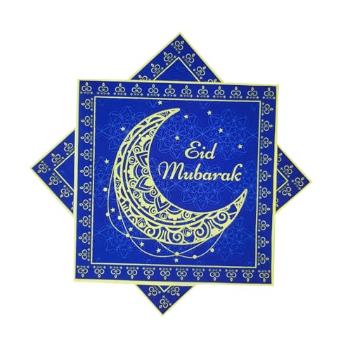Navy Blue Eid Mubarak Letter Design Ramadan Mubarak Themed Paper Napkins for Eid Mubarak Party Table Supplies Decorations(6.5 in, 24-Pack)