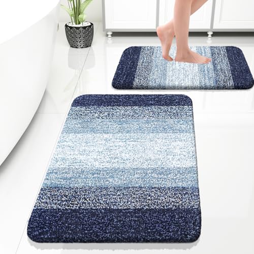 OLANLY Micorfiber Bathroom Rug Set 2 Piece, Absorbent Bath Mats, Airy Blue - color: Airy Blue, size: 30" X 20" + 24" X 16"