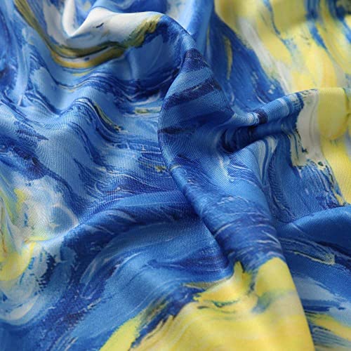 100% Mulberry Silk Scarf-Printed or Solid Color 35” Square Large Silk Hair Head Wrap Scarf With Gift Box Package - color: A Pattern: the Starry Night (Van Gogh)