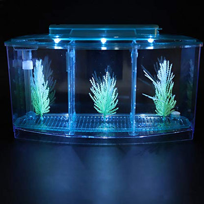 Aquarium Tank, Three Divisions LED Acrylic Fish Tank, Desktop Aquarium | Portable Fish Tank | Travel Fish Tank | Cool Fish Tank | Breeding Isolation Box Fishtank for Baby Fish