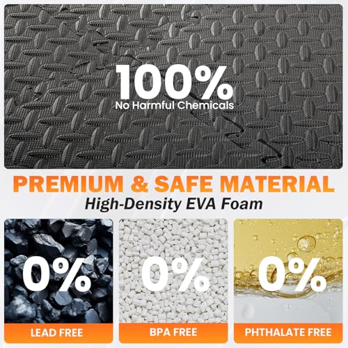 36 Tiles EVA Puzzle Exercise Floor Mats Set, Interlocking Foam Gym Tiles | 12.6"x12.6"x0.4", Water-Resistant Flooring for Home Gym, Workout Equipment, Kids' Play Areas, Garage Playroom - Black