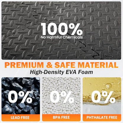 36 Tiles EVA Puzzle Exercise Floor Mats Set, Interlocking Foam Gym Tiles | 12.6"x12.6"x0.4", Water-Resistant Flooring for Home Gym, Workout Equipment, Kids' Play Areas, Garage Playroom - Black