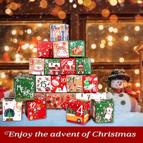 ONESING 24 Pcs DIY Christmas Advent Calendar Boxes for 2024, 24 Days Countdown Calendar Gift for Adults and Kids Christmas Cardboard Number Boxes Make & Fill Your Own Advent Calendar Boxes Lovely Xmas Party Present - color: Style-A