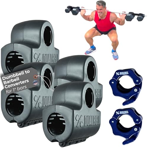 Dumbbell Converter- for 1" bars Superset Dumbbell to Barbell Adapters- hold up to 500lbs- Converts dumbbells for use on 1" diameter barbell - color: Black Superset w/blue weight collars