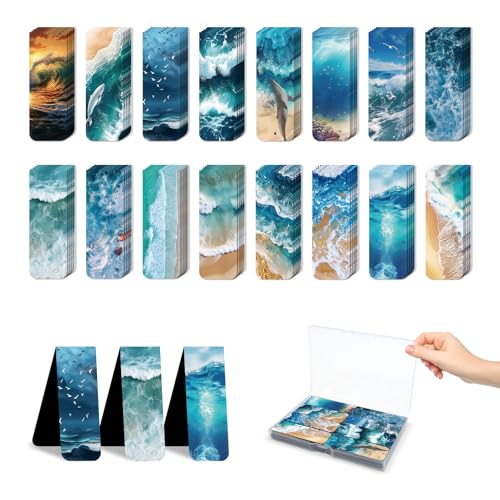48 Pieces Magnetic Bookmarks Magnet Page Markers - Book Marks for Reading Women & Men with Storage Boxes - Cute Magnet Bookmark Clips for Reading Pleasure（Ocean） - size: 48, style: Ocean Style