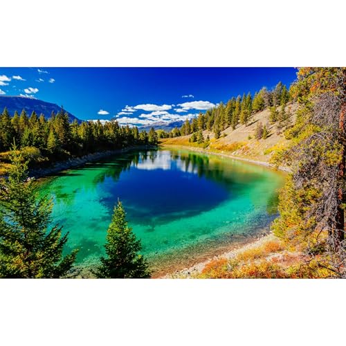 Majestic Lake Aquarium Background Aquamarine Blue-Green Shades Five Lakes Fish Tank Background Scenic Serene Pine Trees Terrarium Backgrounds Tranquil Valley Lakes Reptile Tank Backgrounds 24x12in - color: Blue_Green, size: 24(W)x12(H)in