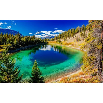 Majestic Lake Aquarium Background Aquamarine Blue-Green Shades Five Lakes Fish Tank Background Scenic Serene Pine Trees Terrarium Backgrounds Tranquil Valley Lakes Reptile Tank Backgrounds 24x16in - color: Blue_Green, size: 24(W)x16(H)in