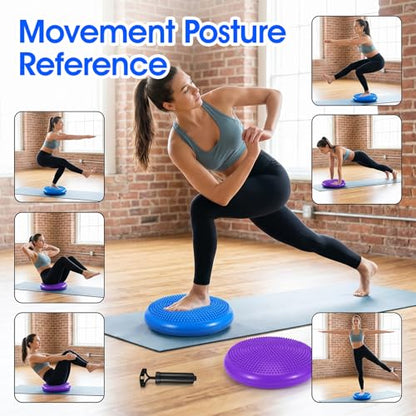 2PCS Balance Disc Inflated Wobble Cushion, 13.8 Inch Wiggle Seat & Balance Pad with Hand Pump for Sensory Exercise, Men Women Exercise Office Home Chair