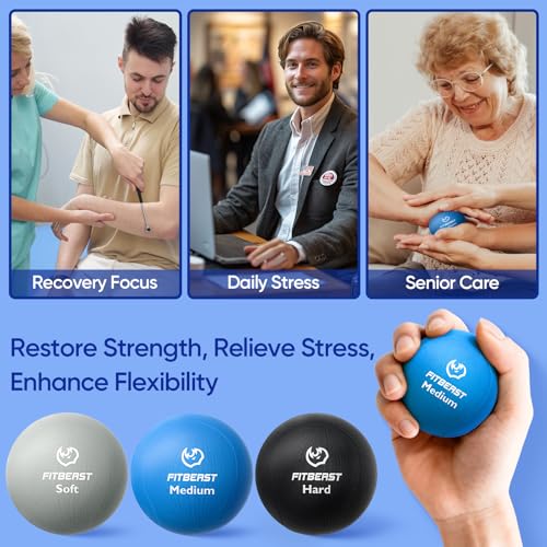 FitBeast Grip Strength Trainer – 6 Pieces Hand Therapy Kit with Finger Extension Exerciser & Stress Balls for Adults, Rehab & Strength Training – for Men, Women, and Seniors - color: 6-Piece Cool Tones