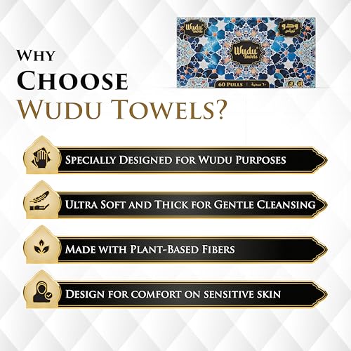 Wudu Towel After Ablution – 60 Count (Pack of 1) – Biodegradable Cloth-Based Dry Towels – Islamic Prayer Accessory for Home, Mosques, Travel – Pairs with Prayer Beads, Mats & Qibla Compass - color: Black