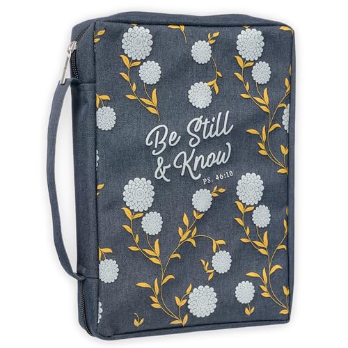Christian Art Gifts Men/Women's Bible Cover Be Still & Know Psalm 46:10, Navy Canvas, Medium - color: Navy Blue/Be Still, size: Medium