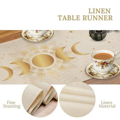 Sun Moon Table Runner, Astrology Mystical Sun Moon Stars Clouds Witchy Tarot Gothic Holiday Kitchen Dining Table Runner for Kitchen Living Room Home Party 13x36in - color: Moon-10, size: W13''xL36''