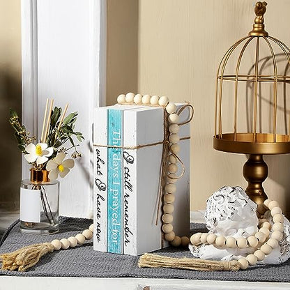 Jetec 3 Pcs Decorative Display Books Hardcover White Home Decor Coffee Table Faux Farmhouse Stacked Fake Decorative Books with Wood Bead Tassels for Shelves Kitchen, 58 Inch, I Still Remember - style: I Still Remember