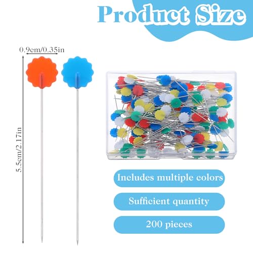 200 Pcs Sewing Pins for Fabric Flat Head Straight Pins