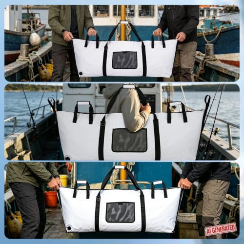 Goture Insulated Fish Cooler Bag, 500D PVC Leakproof Fishing Kill Bag | Waterproof Fish Bags with Carry Handle and Strap, Large Fishing Cooler Bags with Drain Plug, 59.06"x 20.08"x 9.06"