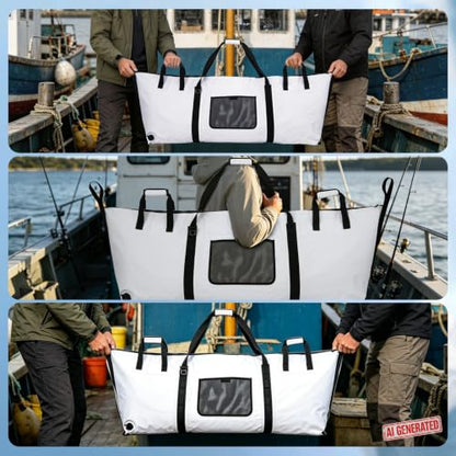 Goture Insulated Fish Cooler Bag, 500D PVC Leakproof Fishing Kill Bag | Waterproof Fish Bags with Carry Handle and Strap, Large Fishing Cooler Bags with Drain Plug, 59.06"x 20.08"x 9.06"