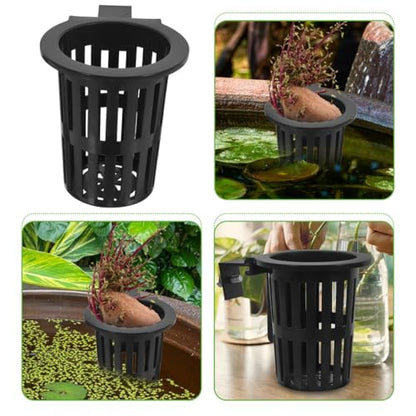 6pcs Hanging Hydroponic Basket Set for Fish Tank and Pond Plants – Small Round Black Plastic Mesh Net Pots (20-40mm) Wall-Mounted Planters for Aquatic Gardening and Balcony Decor