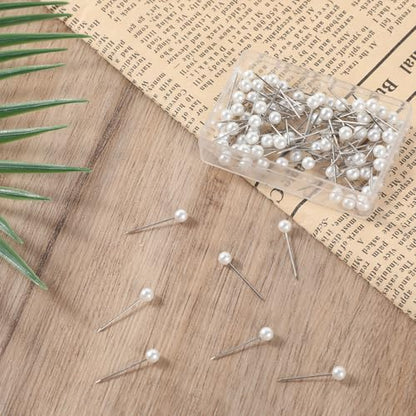 100Pcs Pearl Push Pins, Sewing Straight Pins with Faux Pearl Heads for Fabric Decorative Round Short Tacks with Storage Case for Craft Sewing Wedding Holiday DIY Accessories, 0.78Inch
