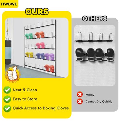 Boxing Gloves Drying Rack, Boxing Glove Storage Rack Wall Mount Dryer Holds 20 Pairs, Metal Boxing Gloves Holder for Gym, Home, Boxing Training Room