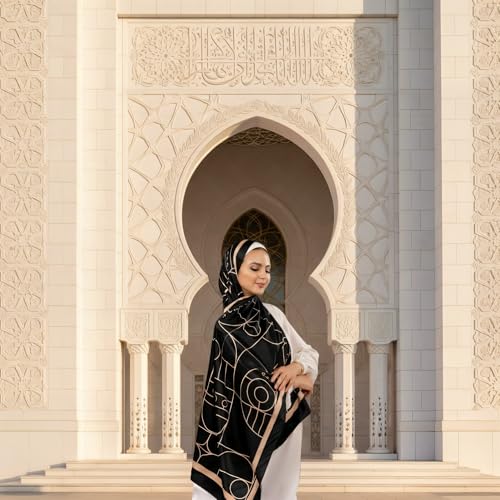 Hijab Modest and Elegant | Beautifully Designed Printed Chiffon Patterns | Muslim Women Head Scarf and Veil - color: Black - G