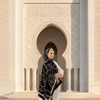 Hijab Modest and Elegant | Beautifully Designed Printed Chiffon Patterns | Muslim Women Head Scarf and Veil - color: Black - G
