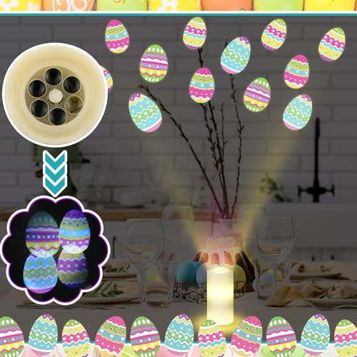 Baquler Easter Egg Projector Light Decor Easter Flameless Candle Spring Home Decor LED Candle Battery Operated Night Light with Remote and Timer Egg Hunt Party Basket Gifts for Spring Farmhouse Table - style: Easter Egg