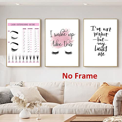 Makeup Wall Art Canvas Fashion Art Eyelash Pictures Eyelash Extension Guide Poster Beauty Salon Wall Art Pink Black and White Painting Lashes Picture for Bathroom Living Room 16x24inchx3 Frameless - color: Beauty Salon Wall Art, size: 16"L x 24"W