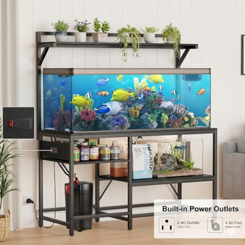 55&75 Gallon Fish Tank Stand for Standard & Breeder Tanks | Fits 55 Gal (Long/Tall/Breeder) & 75 Gal Standard Tanks for Aquarium, Reptile Terrarium & Turtle Tank, 52"L x 21.6"W, Black - size: 55&75 Gallon