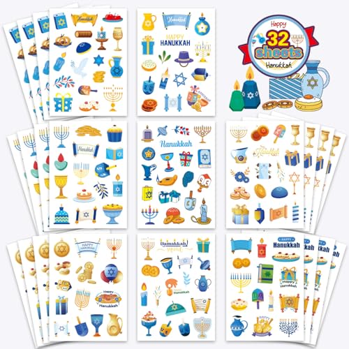 32 Sheets Hanukkah Stickers, Happy Hanukkah Stickers, DIY Crafts Gifts - style: Hanukkah