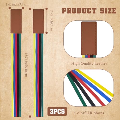 Bible Bookmark, 3Pcs Bible Ribbons Bookmarks, Artificial Leather Bookmark with Colorful Ribbon, Bible Page Markers with 5 Tassel Colors for Books Novel Reading Lovers Students Teachers Gift (Brown) - color: Brown, size: 3 pcs