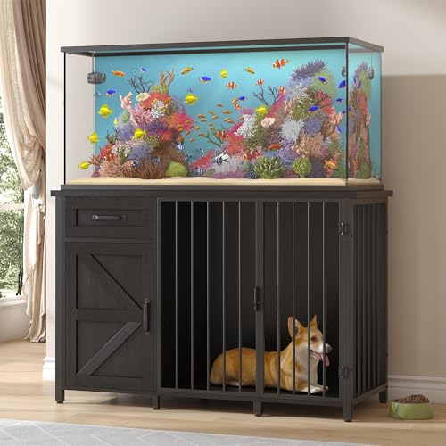 kepptory 75-120 Gallon Fish Tank Stand with Dog Crate, Multifunctional Aquarium Stand with Cabinet and Power Outlets for Larger Aquariums and Versatile Use (Black) - color: Black, size: 48.8"L x 19.7"W x 32.7"H