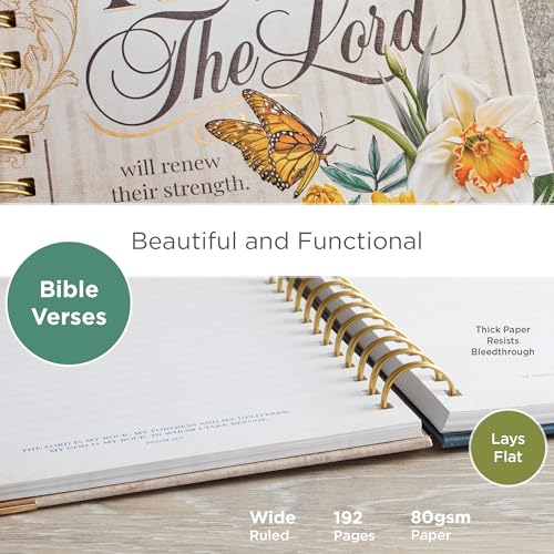 Christian Art Gifts Journal w/Scripture for Women Hope in The Lord Isaiah 40:31 Butterfly Deep Ocean Blue 192 Ruled Pages, Large Hardcover Notebook, Wire Bound