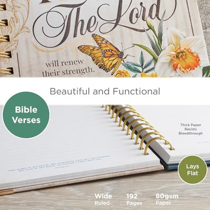 Christian Art Gifts Journal w/Scripture for Women Hope in The Lord Isaiah 40:31 Butterfly Deep Ocean Blue 192 Ruled Pages, Large Hardcover Notebook, Wire Bound