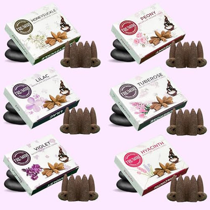 Blossom - Backflow Incense Cones for Waterfall - Scented Inscents-Cones - Peony, Lilac, Hyacinth, Tuberose, Honeysuckle, Violet - Insiensos Aromaticos - 6x10=60 Large Variety Pack - color: Blossom