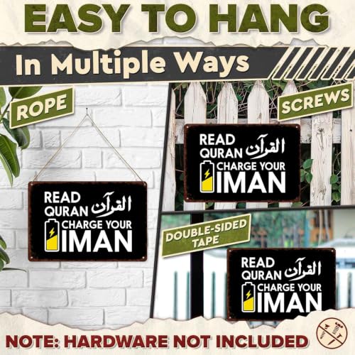 Read Quran Charge Your Iman Aluminum Metal Sign 8X12 Inch, for Home Muslim Prayer Room Wall Decor, Muslim Religious Believers Gift