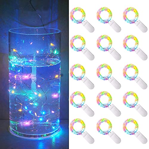 15 Pack 30 LED Micro Starry String Lights Battery Operated(Included),Fairy Waterproof Silver Wire Lights,for DIY Party Garden Wedding Table Indoor&Outdoor Decorations - color: Colorful