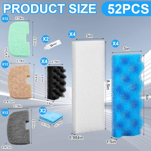 Threlaco 52 Pcs Replacement Filter Media Kit Compatible with Fluval 206/207 Aquarium Filters Include Biological Foams Ammonia Remover Phosphate Pads Nitrite Remover, Towel and Grease - style: 206/207