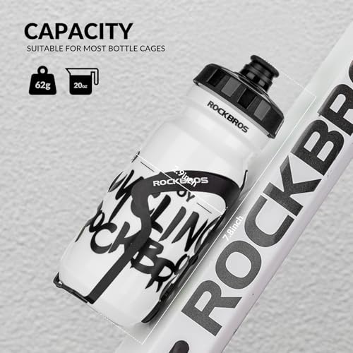 ROCKBROS Bike Water Bottle, 20-25oz Squeeze Cycling Water Bottle, BPA Free for Bicycle Running Hiking Gym & Outdoor Activities - color: 20oz White