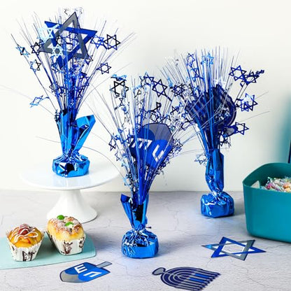 Suzile 6 Sets Chanukah Decorations Hanukkah Table Centerpieces Metallic Foil Spray Decor, Blue Burst Centerpieces David Stars Table Top Set for Christmas Holiday Party Supplies Home Table Decorations