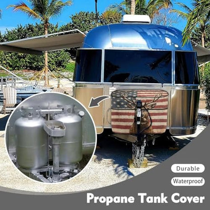 250th Anniversary Elk Double 30lb RV Propane Tank Cover Weather Resistant Gas Cylinder Cover with Zipper Four Seasons General - color: 250th Anniversary Elk, size: M(30LB)