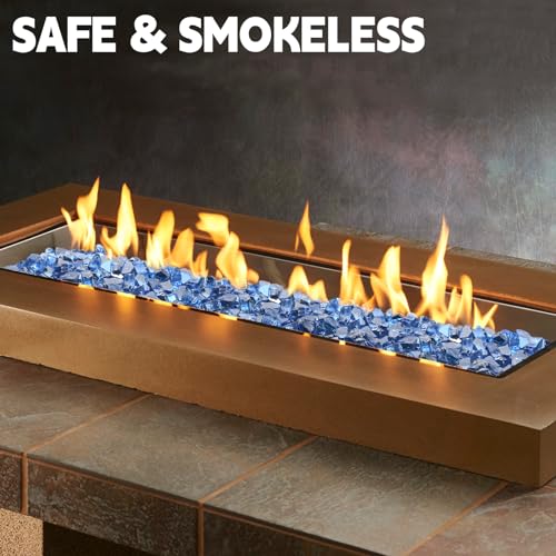 Blue Fire Pit Glass, 10 Pounds High Luster Fireplace Glass Rock | 1/2 Inch Fire Glass Rocks,Glass Rocks for Fire Pit Table, Propane Fireplaces, Fire Bowls - color: Pacific Blue, 1/2 Inch, size: 10 Pounds
