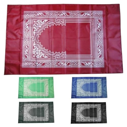 Portable Polyester Muslim Prayer Mat, Square Unnapped Woven Fabric with Directional Compass for Travel & Daily Prayer(Blue)