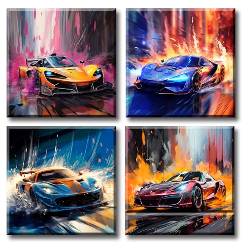 DJSYLIFE Car Posters Canvas Wall Art Man Cave 12x12 4-Panel - color: Car, size: 12"L x 12"W x 4 Pieces