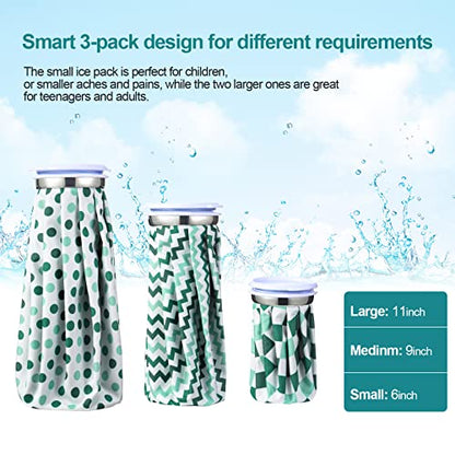 Nuanchu 3 Pieces Ice Bags for Injuries Reusable Refillable Ice Pack Bag with Adjustable Wrap Cold and Hot and Pain Comfort for Knee Leg Injury, 3 Sizes, 11, 9, 6 Inch (4 Set)(Polka Dot,Green) - size: Green, style: Polka Dot